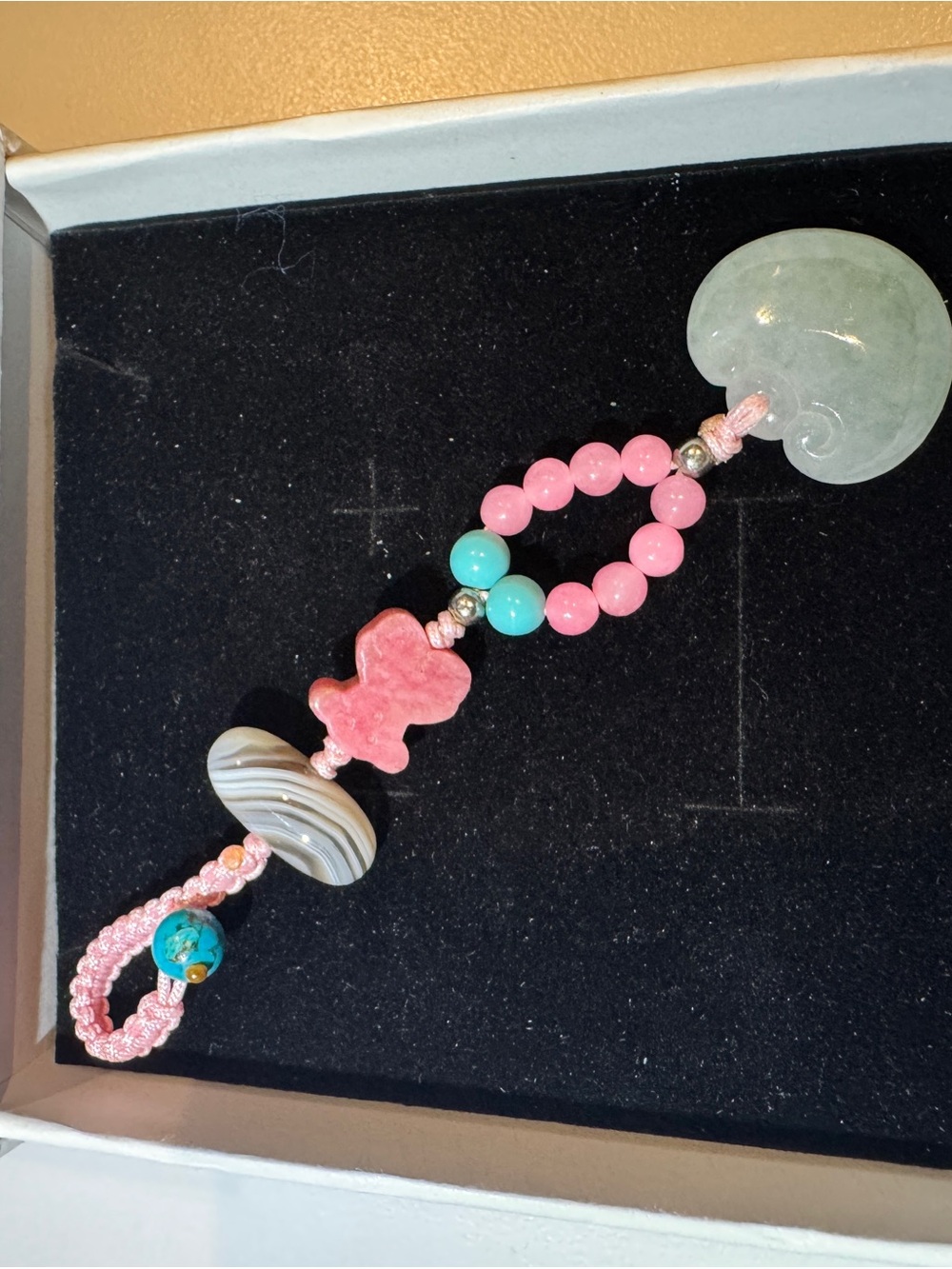 Jade & Rhodonite Beaded Keychain Charm - Picture 7 of 8
